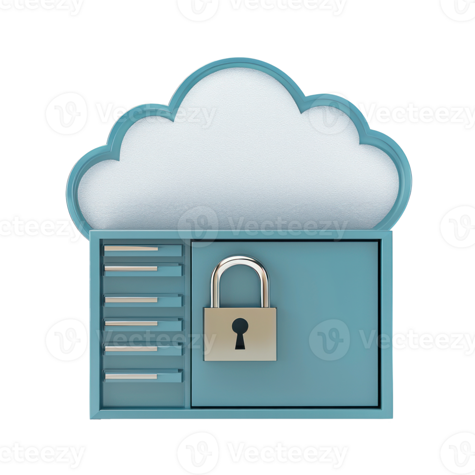 3d Cloud padlock as filing cabinet and folder isolate on transparency background png
