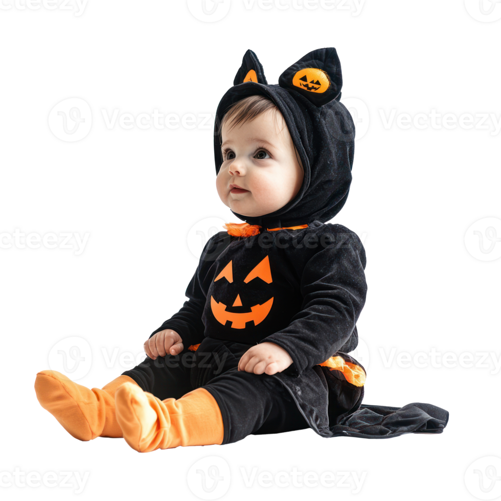 Baby wearing halloween costume with accessories side view full length isolate on transparency background png