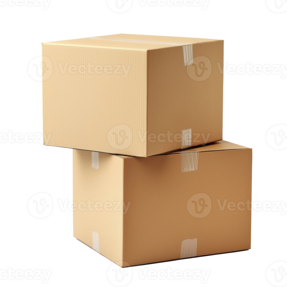 3D Cardboard box stack front view isolate on transparency background png