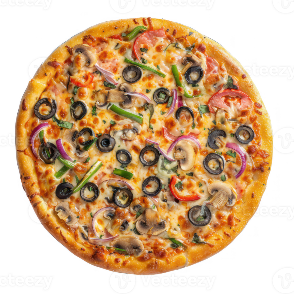 pizza with olives, mushrooms and peppers on a transparent background png