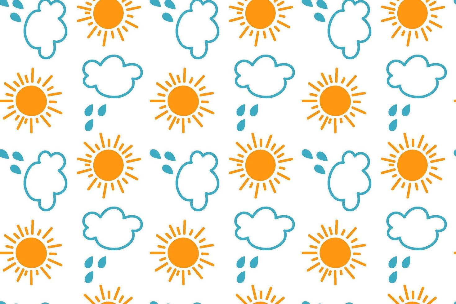 Pattern featuring sun, clouds, and rain in bright colors on a white background vector
