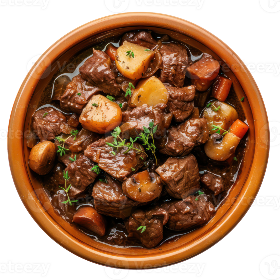 beef stew in a bowl on a transparent background png