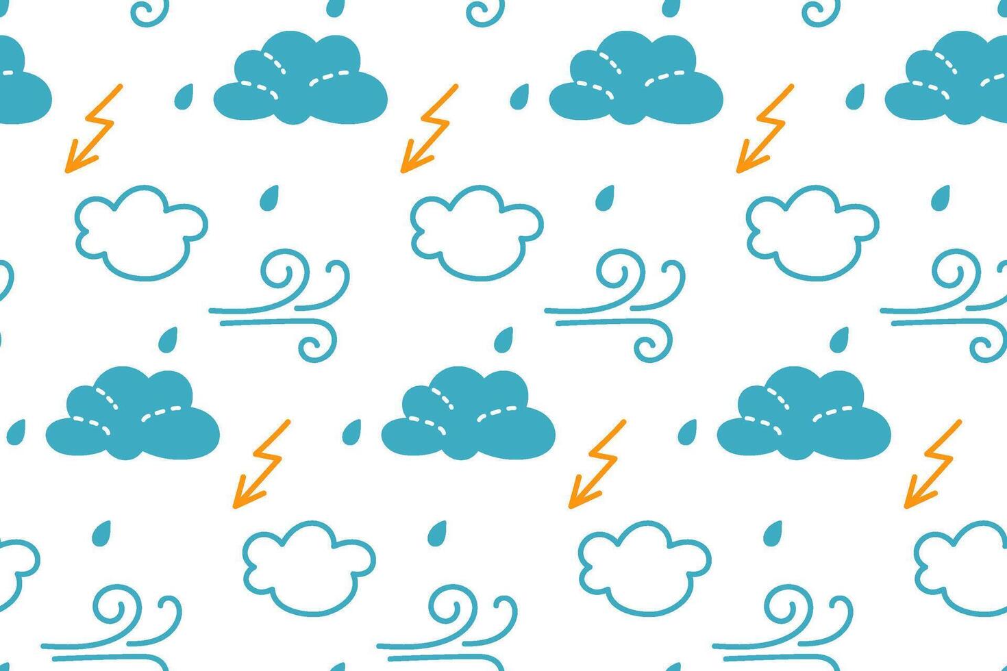 Colorful weather pattern featuring clouds, lightning, and wind illustrations for design purposes vector