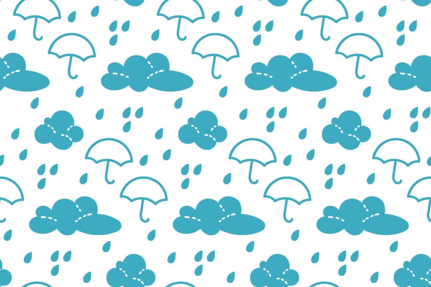 Colorful pattern of clouds and umbrellas with raindrops in a playful design vector