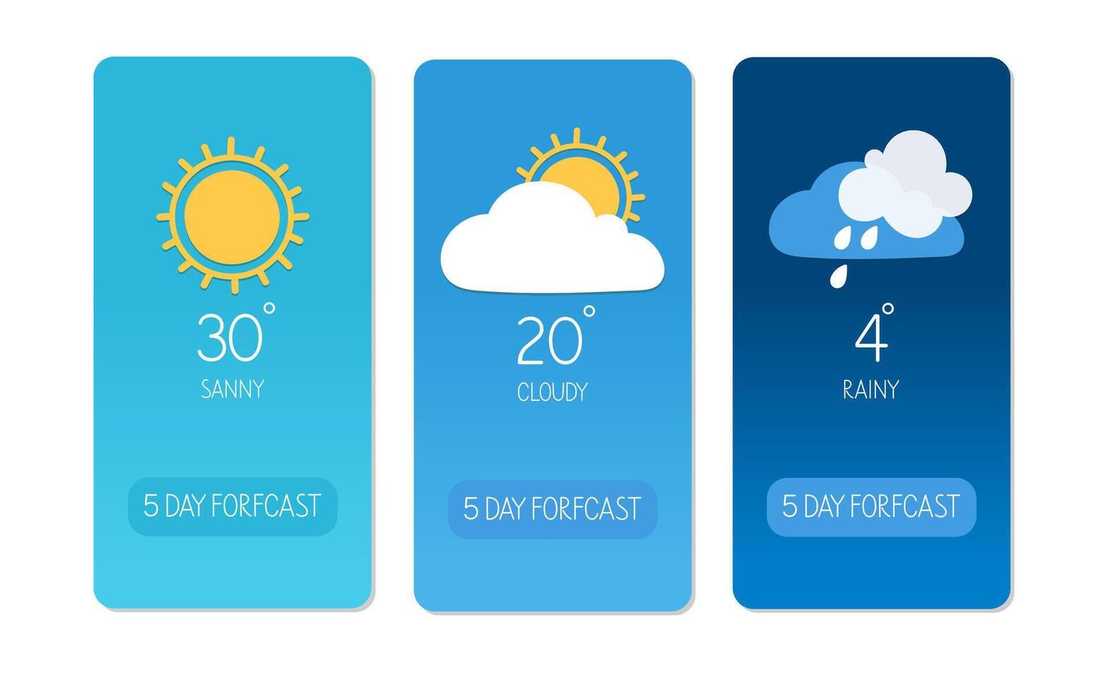 Daily weather forecast displaying sunny, cloudy, and rainy conditions for the week ahead vector