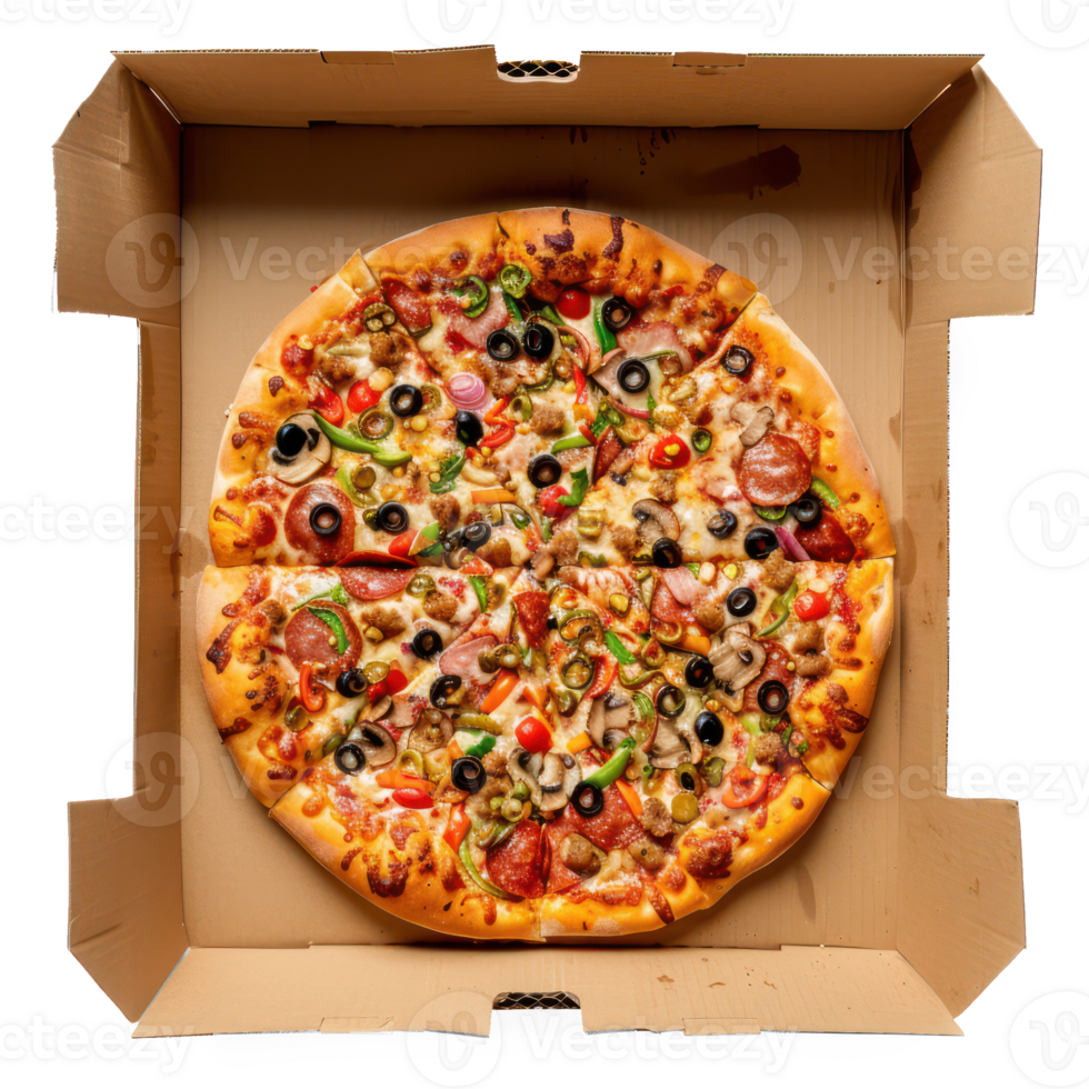 pizza in a cardboard box on a transparent background png