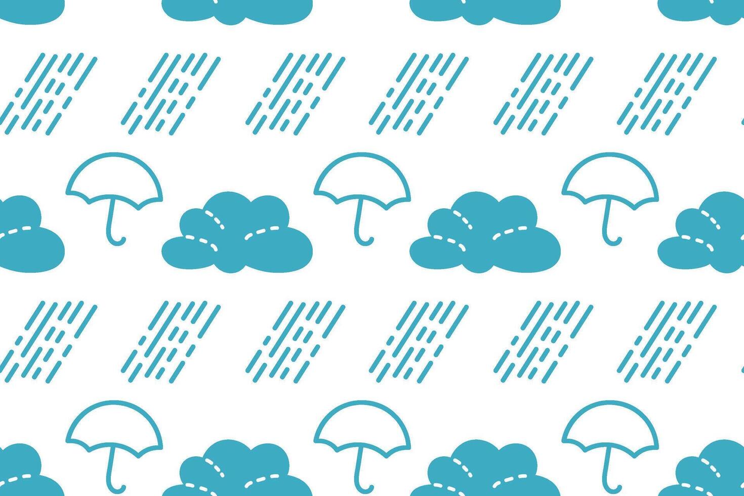 Patterns of umbrellas and clouds on a light background showcasing rainy weather vector