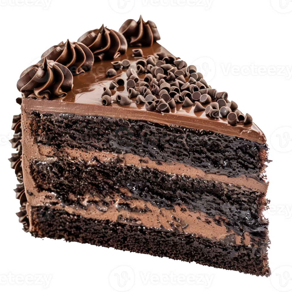 a slice of chocolate cake on a transparent background png