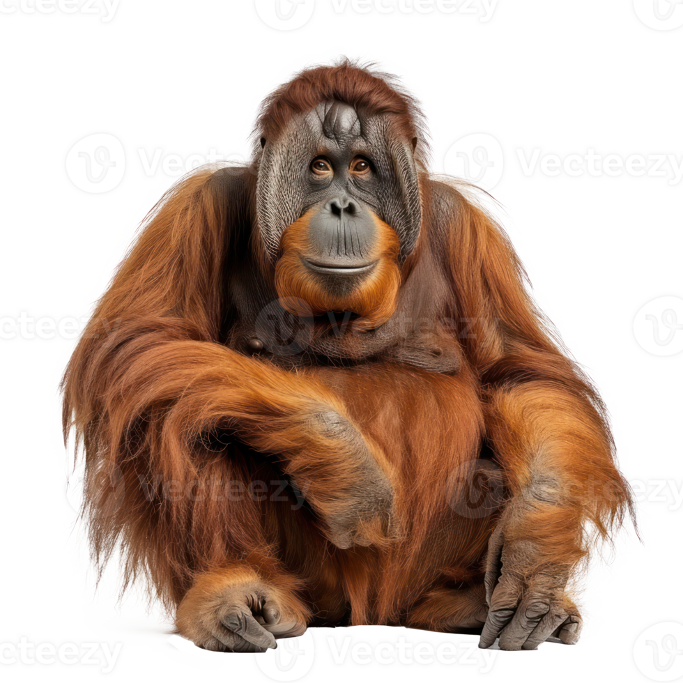 an orangutan sitting in front of a transparent background png