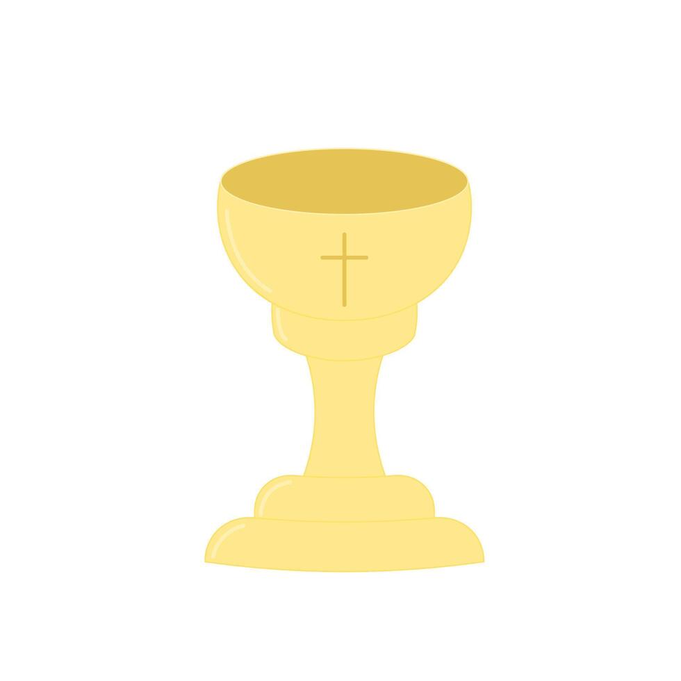 Golden baptismal bowl with cross. Christian religion. illustration vector