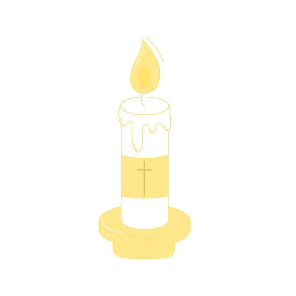 Burning church candle with cross. Christian religion. illustration vector