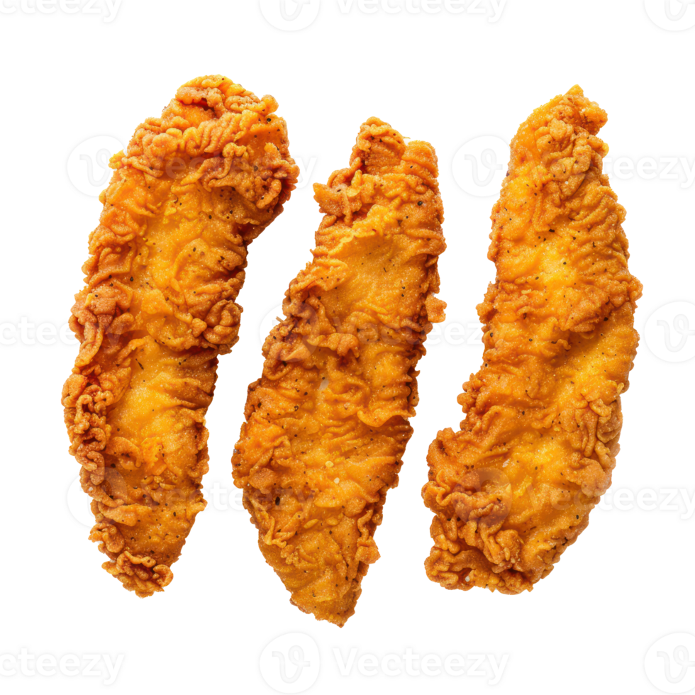 three pieces of fried chicken on a transparent background png
