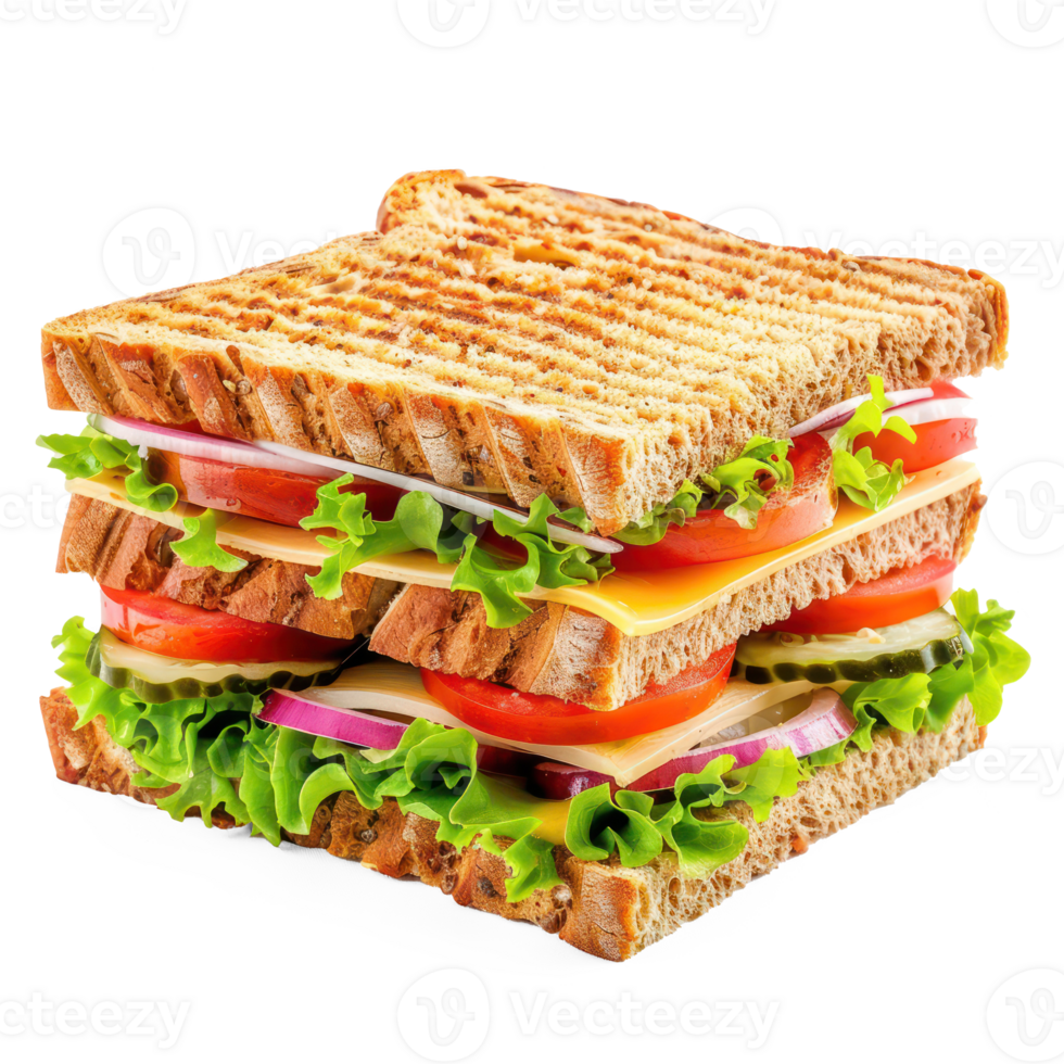a sandwich with lettuce, tomatoes and cheese on it png
