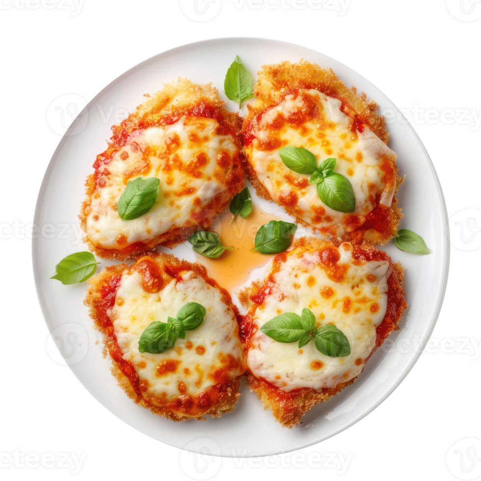chicken parmesan with basil on a plate png