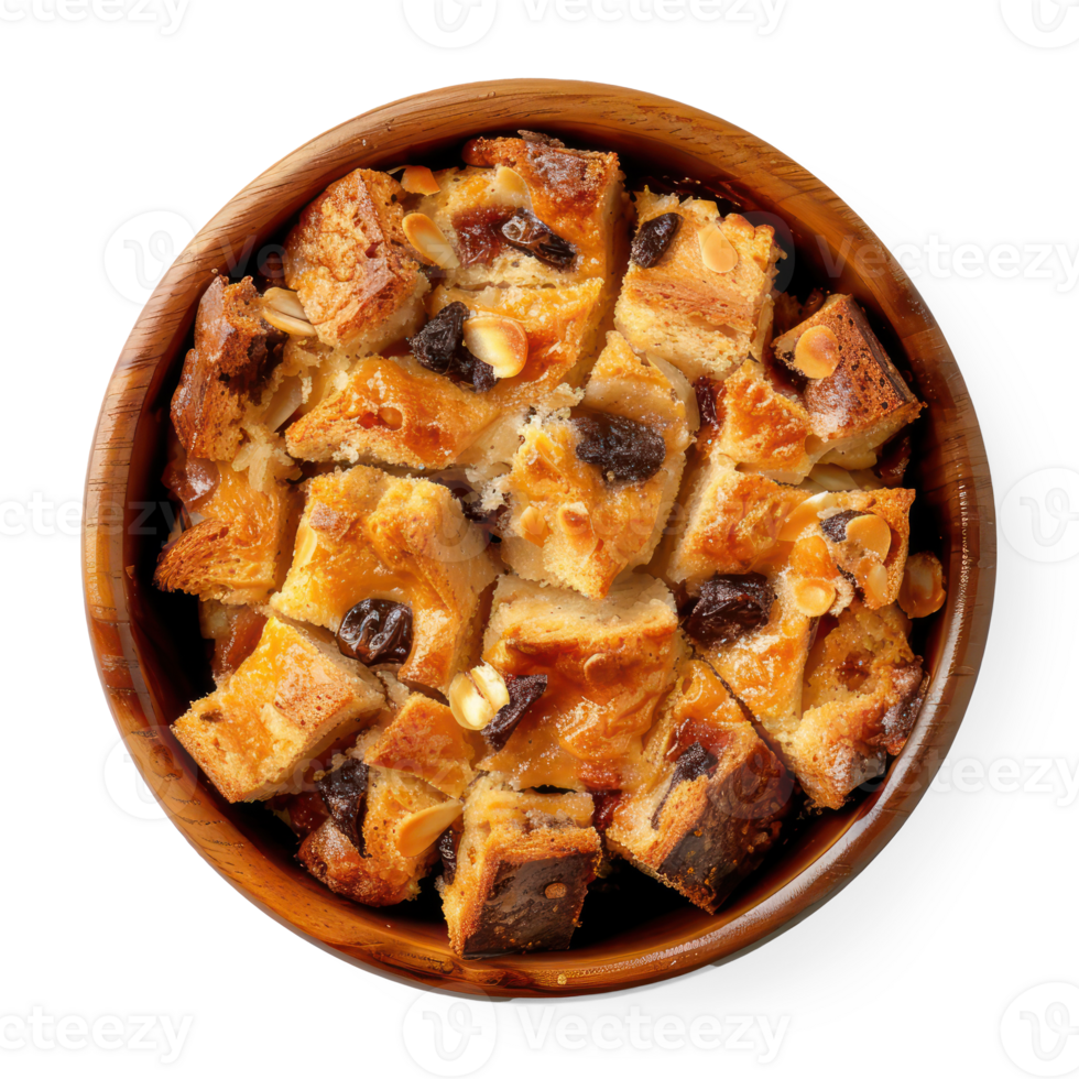 bread pudding in a bowl on a transparent background png