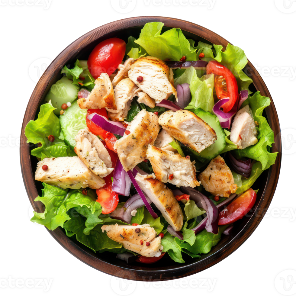 chicken salad with vegetables and tomatoes on a plate png