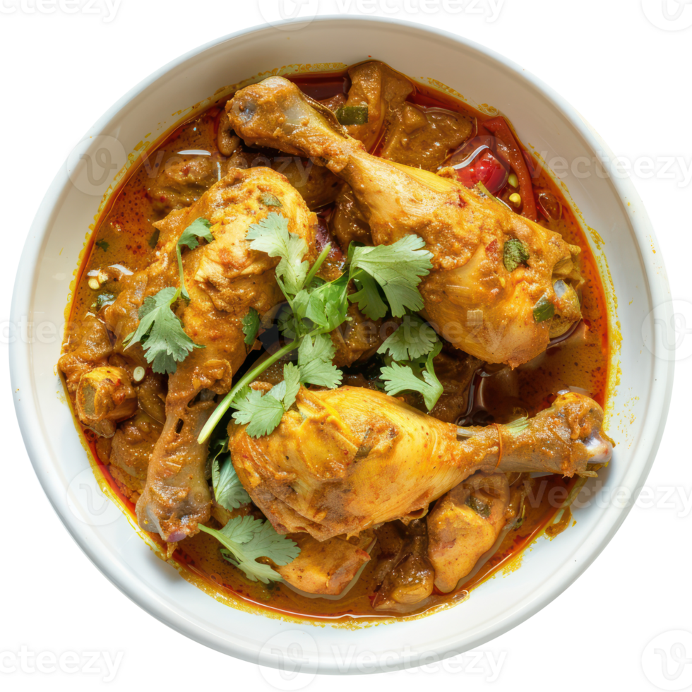 chicken curry in a bowl with cilantro on a transparent background png