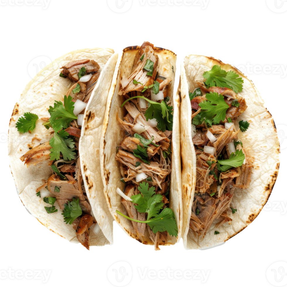three tacos on a transparent background png