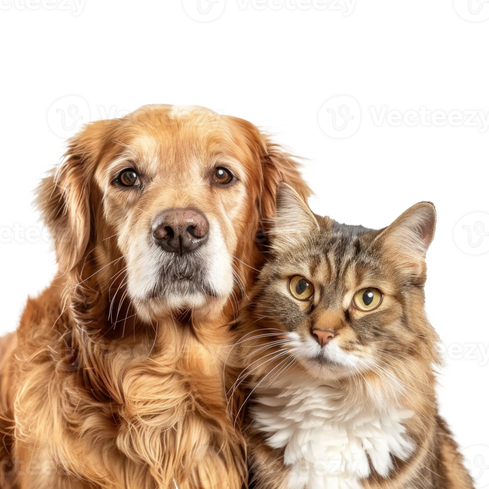 portrait of a dog and a cat looking at the camera isolate on transparent background png