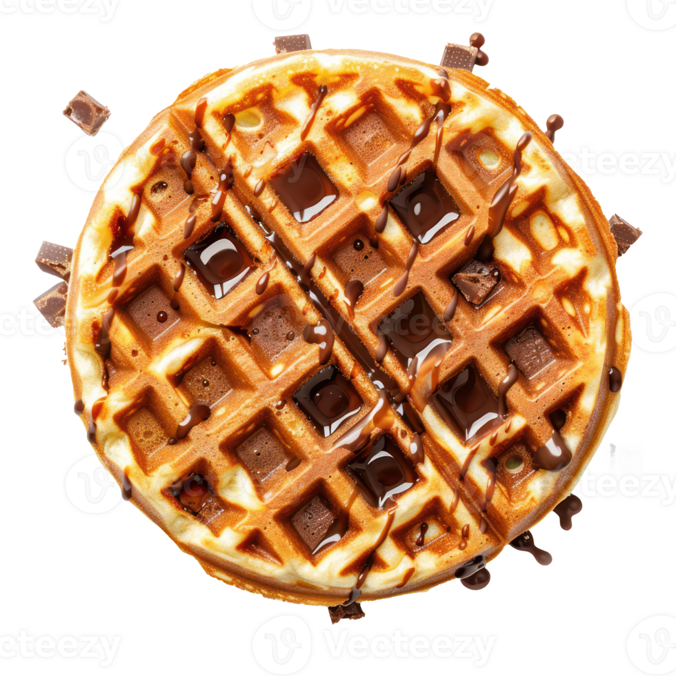 waffle with chocolate and syrup on top, isolated on transparent background png