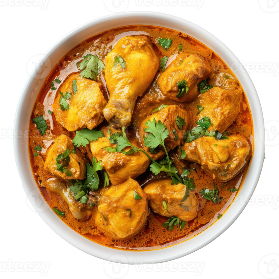 chicken curry in a bowl with cilantro on a transparent background png