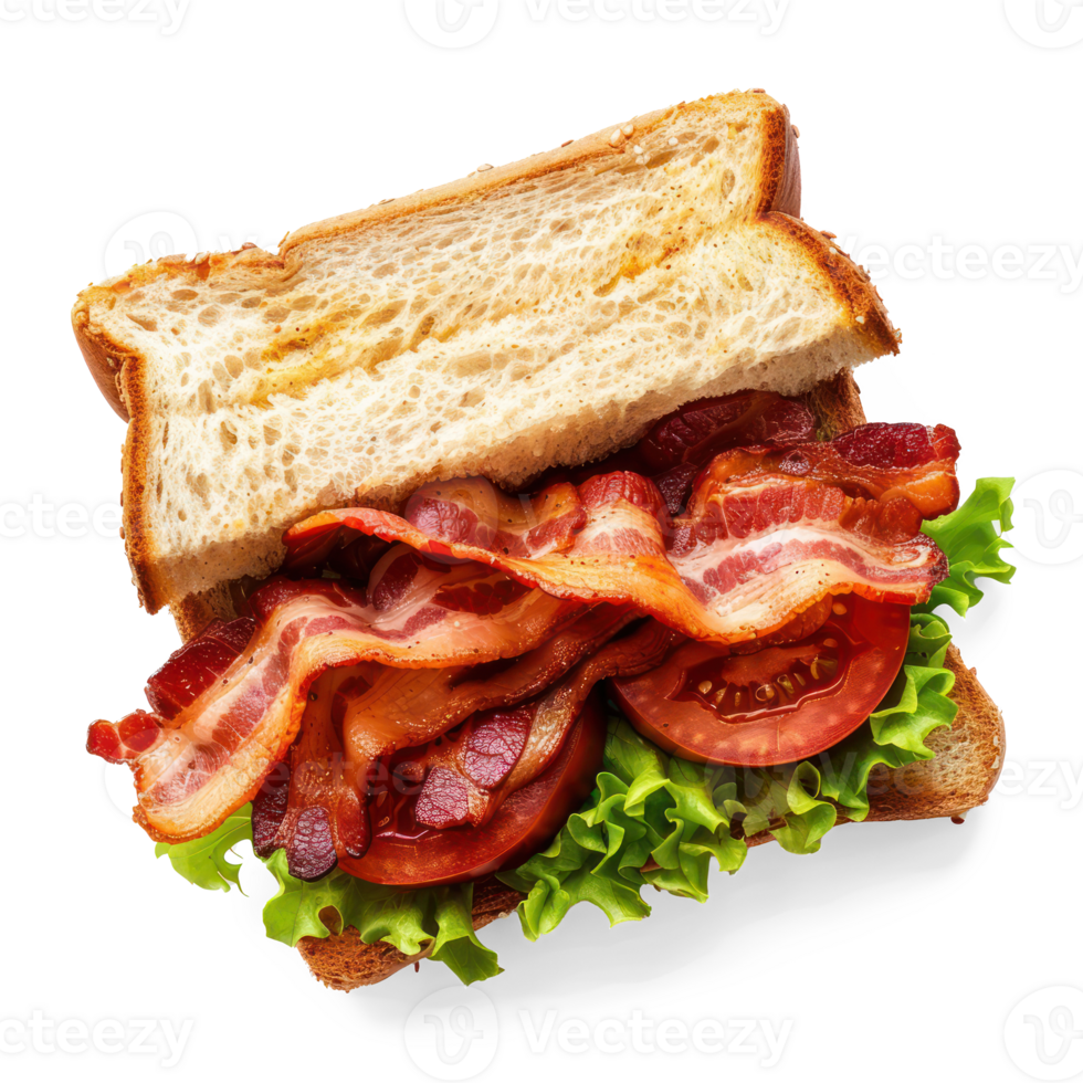 a bacon, lettuce and tomato sandwich on a transparent background png