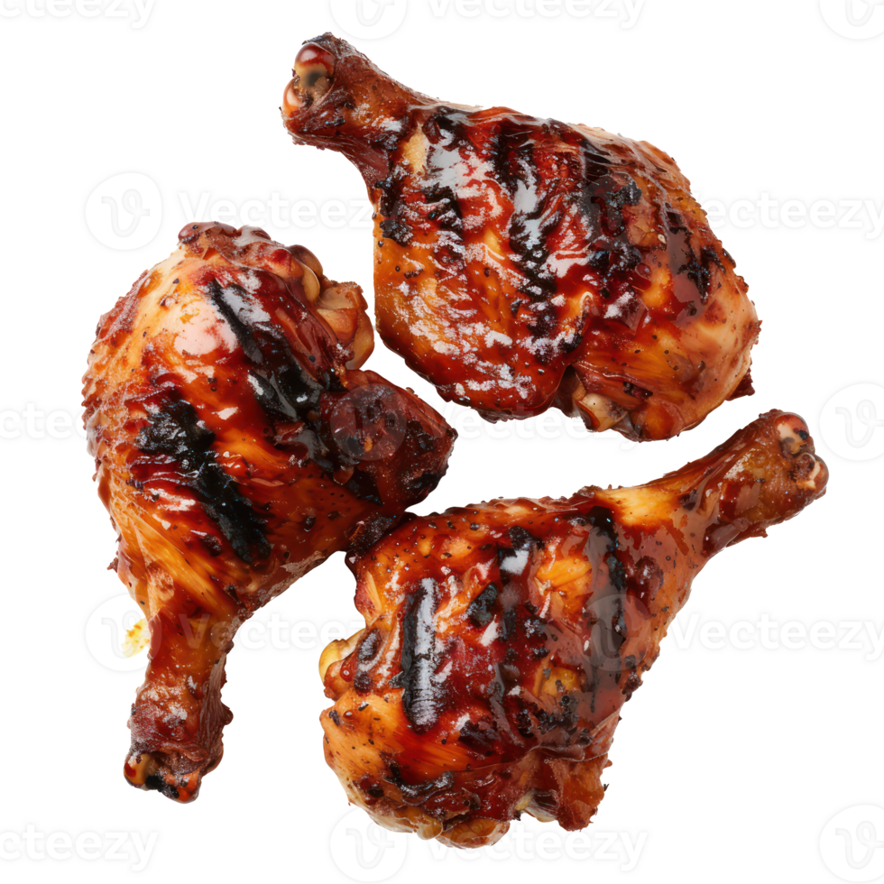 three chicken wings on a grill on a transparent background png