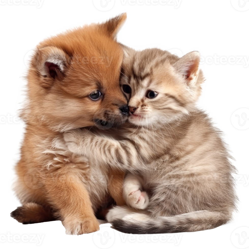 little dog and cat playing together isolate on transparent background png