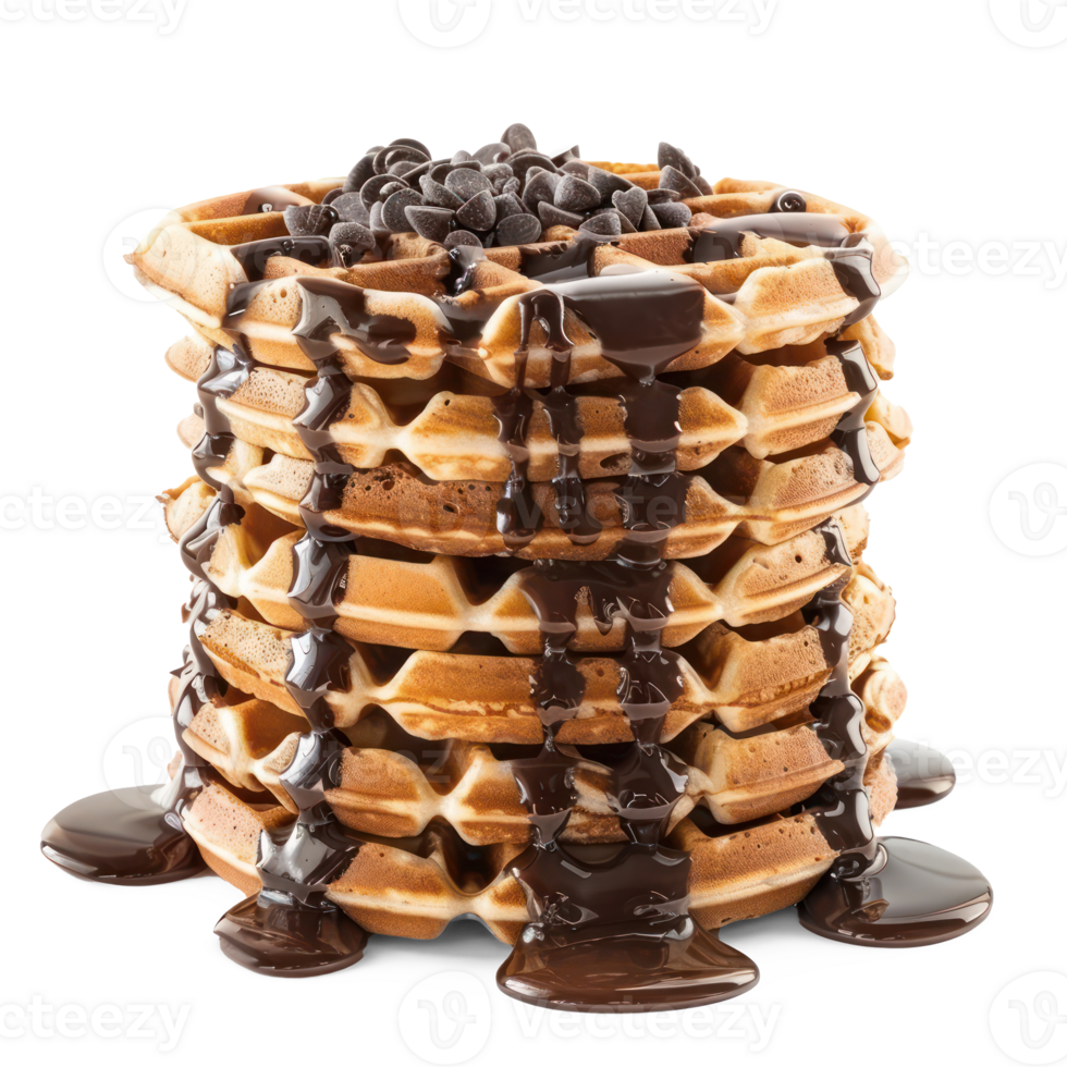 a stack of waffles with chocolate syrup on top png