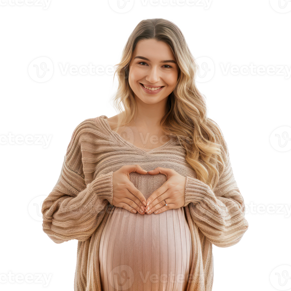 pregnant woman in sweater making heart shape with hands png