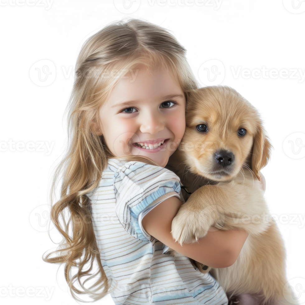 Smiling Little Girl holding a Dog isolate on transparent background png