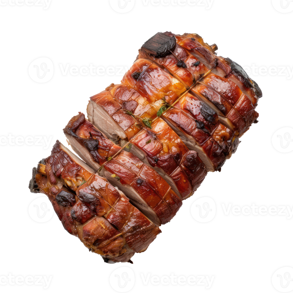 a sliced pork roast on a white background png