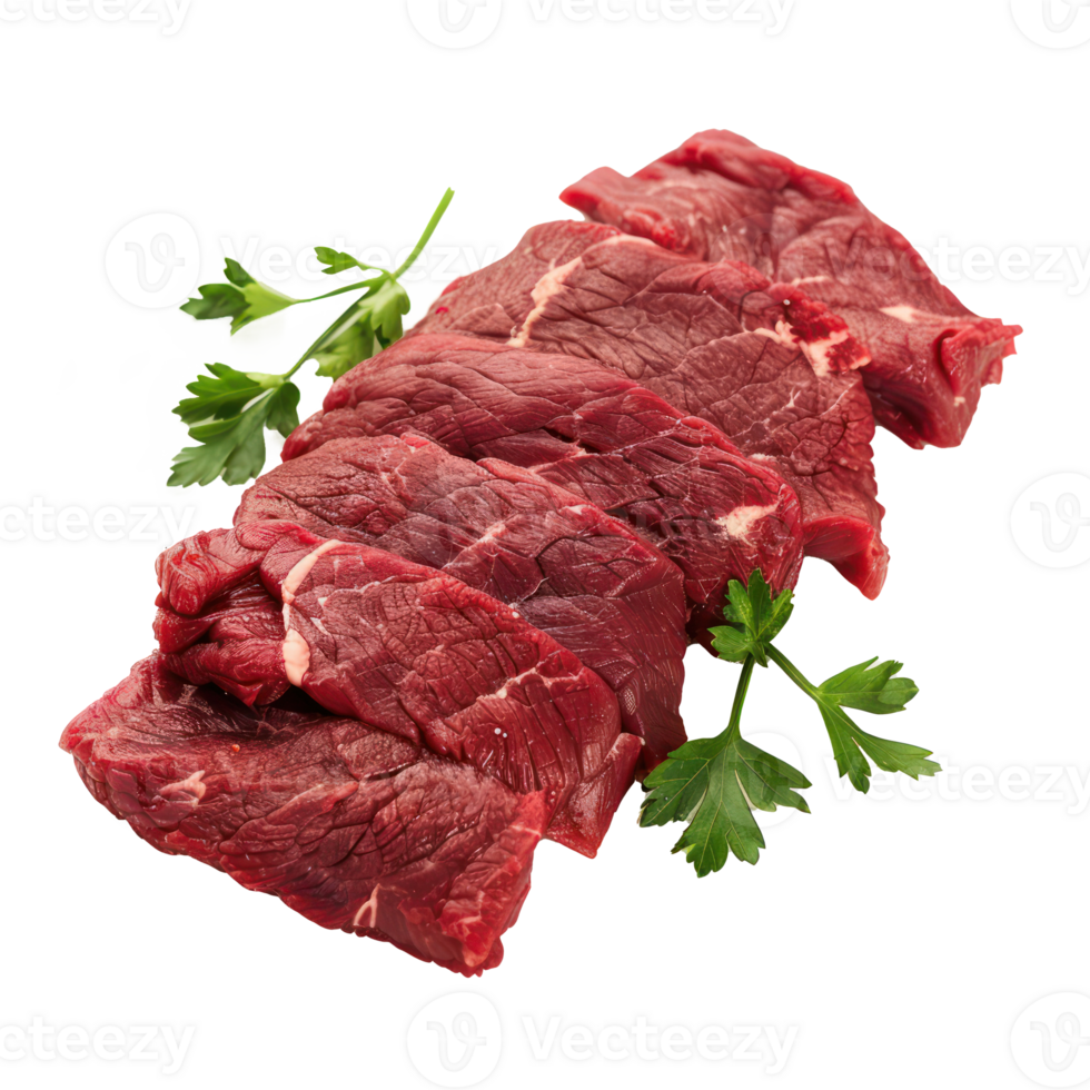 raw beef steak with parsley on a transparent background png