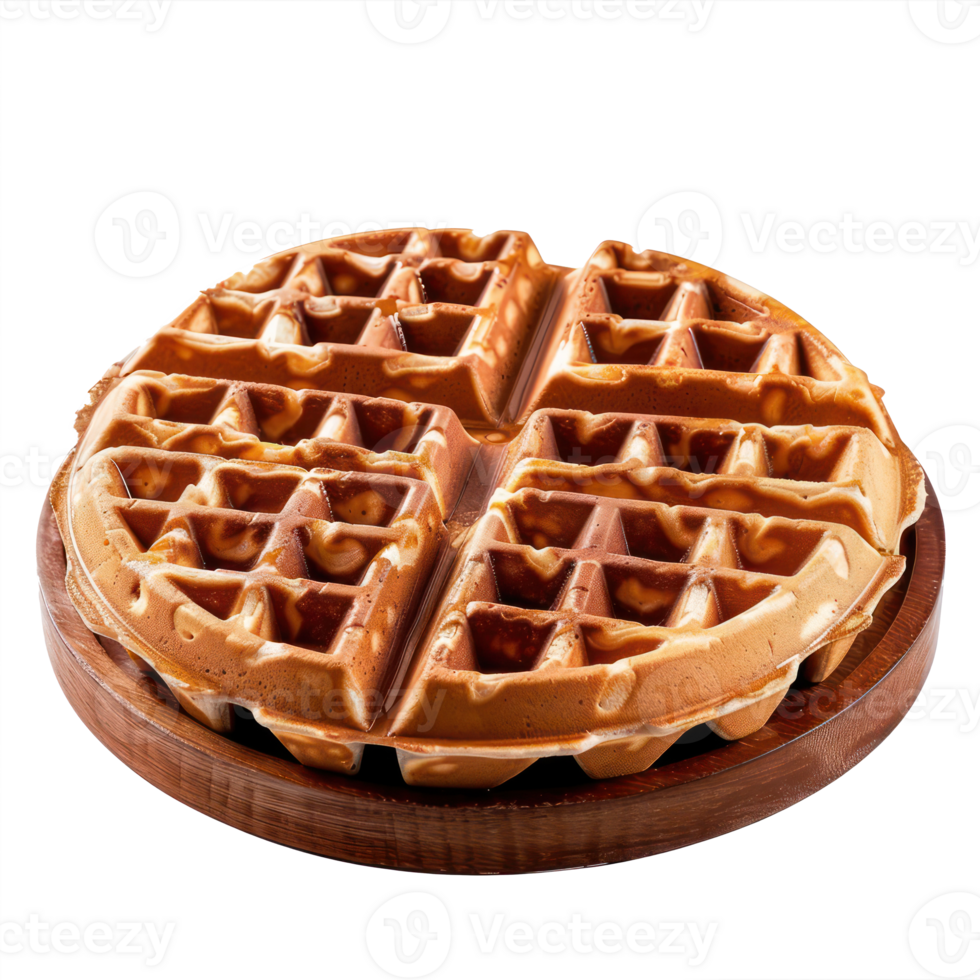 waffle on a wooden plate with a waffle in the middle png