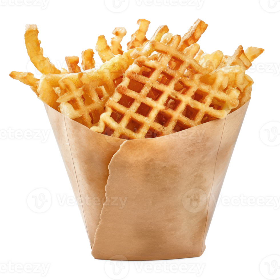 waffle fries in a paper bag on a white background png