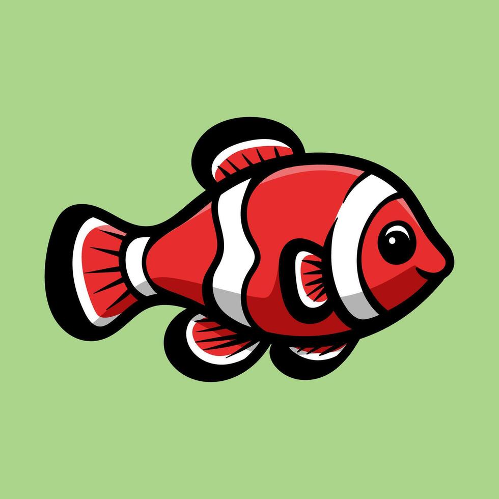 fun cartoon character of clown fish isolated colored drawing line art style design illustration vector