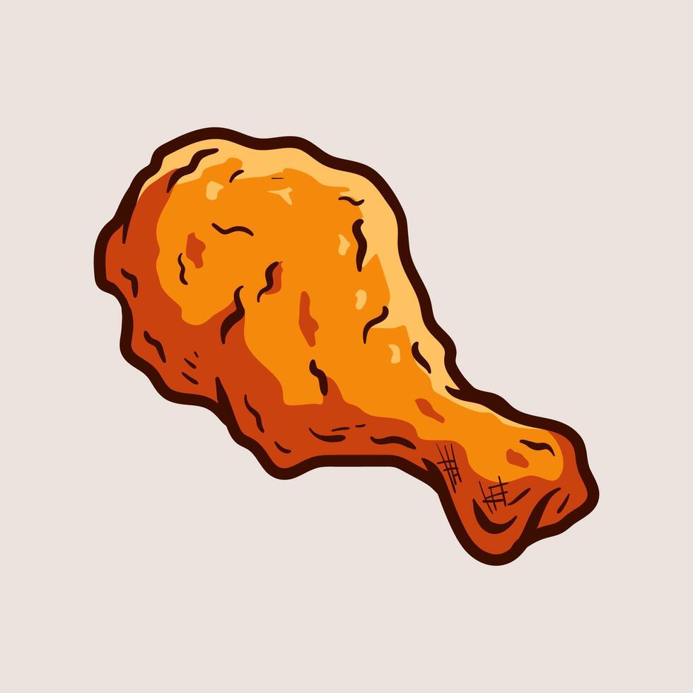 fried chicken drum stick isolated colored drawing line art style sketch classic vintage design illustration vector