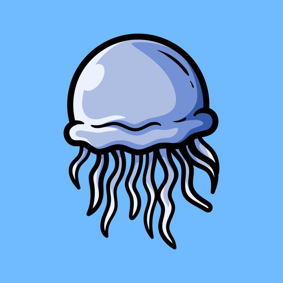 fun cartoon character of jellyfish isolated colored drawing line art style sketch classic vintage design illustration vector