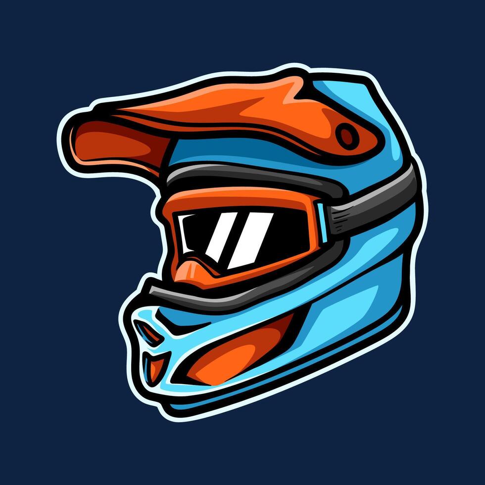 motocross dirtike helmet isolated colored drawing line art style design illustration vector