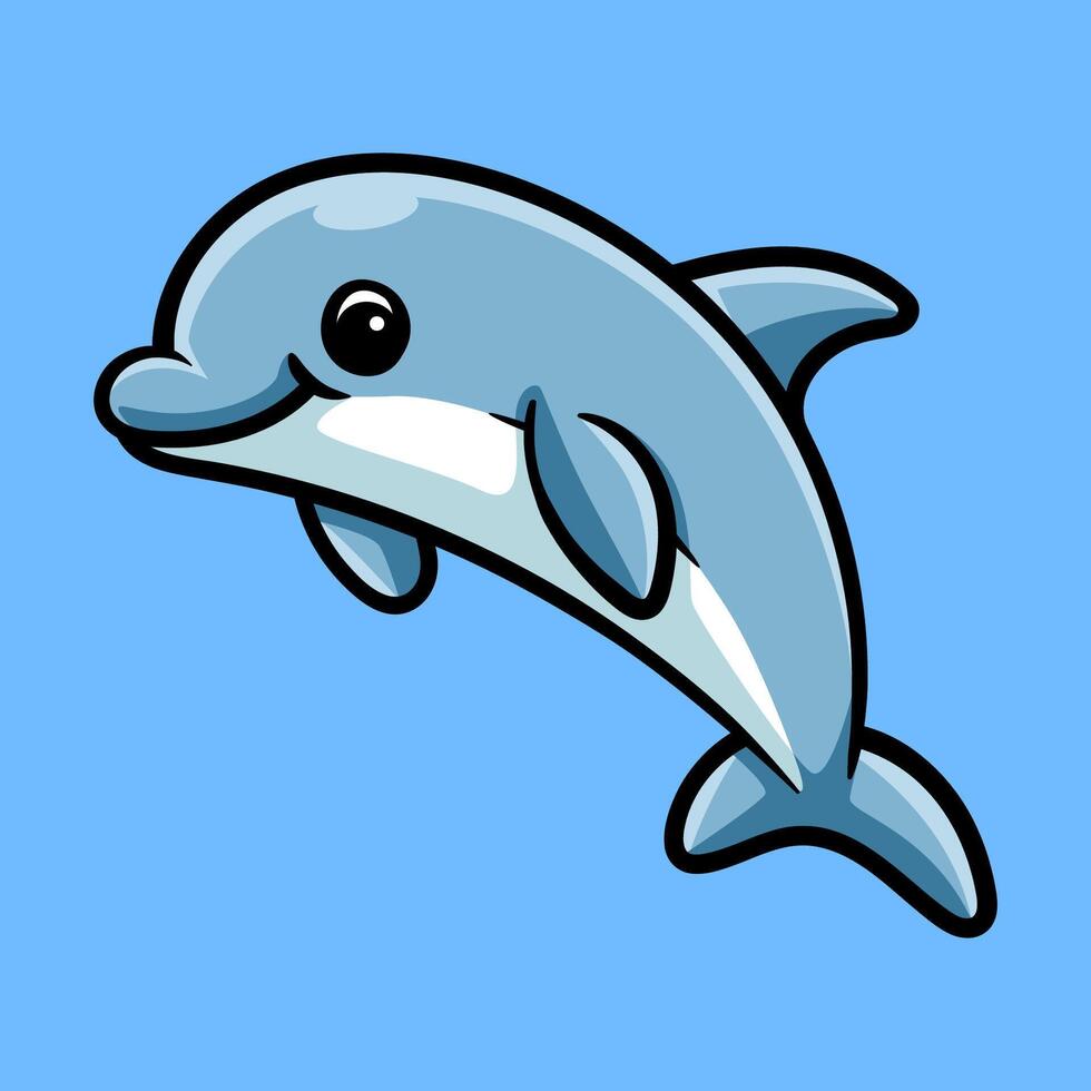 fun cartoon character of dolphin isolated colored drawing line art style design illustration vector