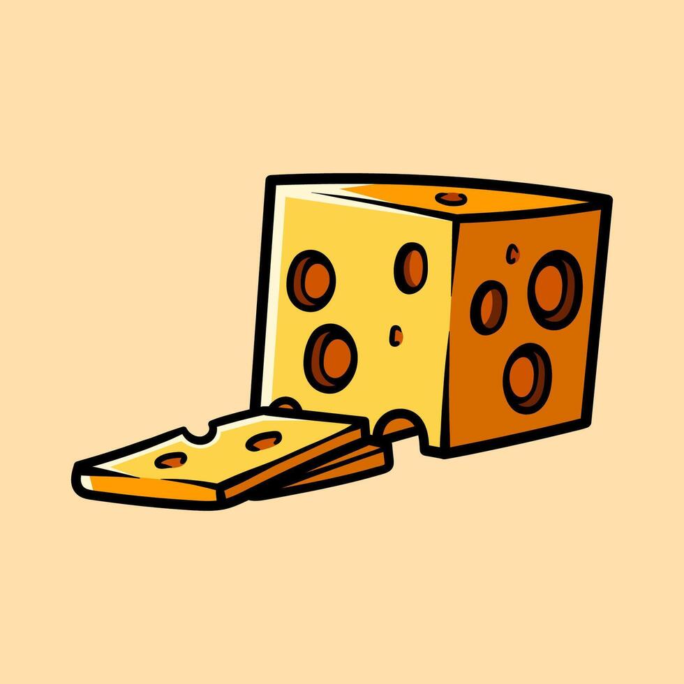 slice of cheese isolated colored drawing line art style design illustration vector