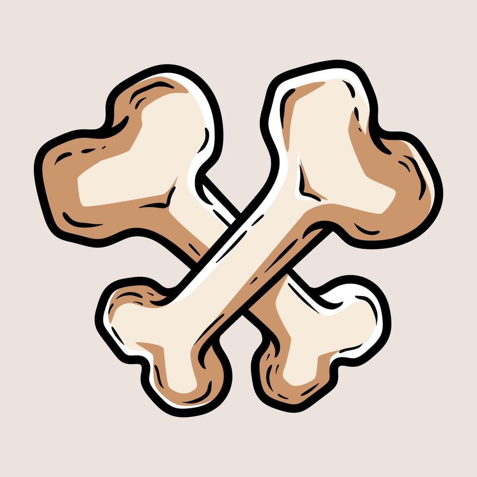 cartoon of bone crossed isolated colored drawing line art style design illustration vector