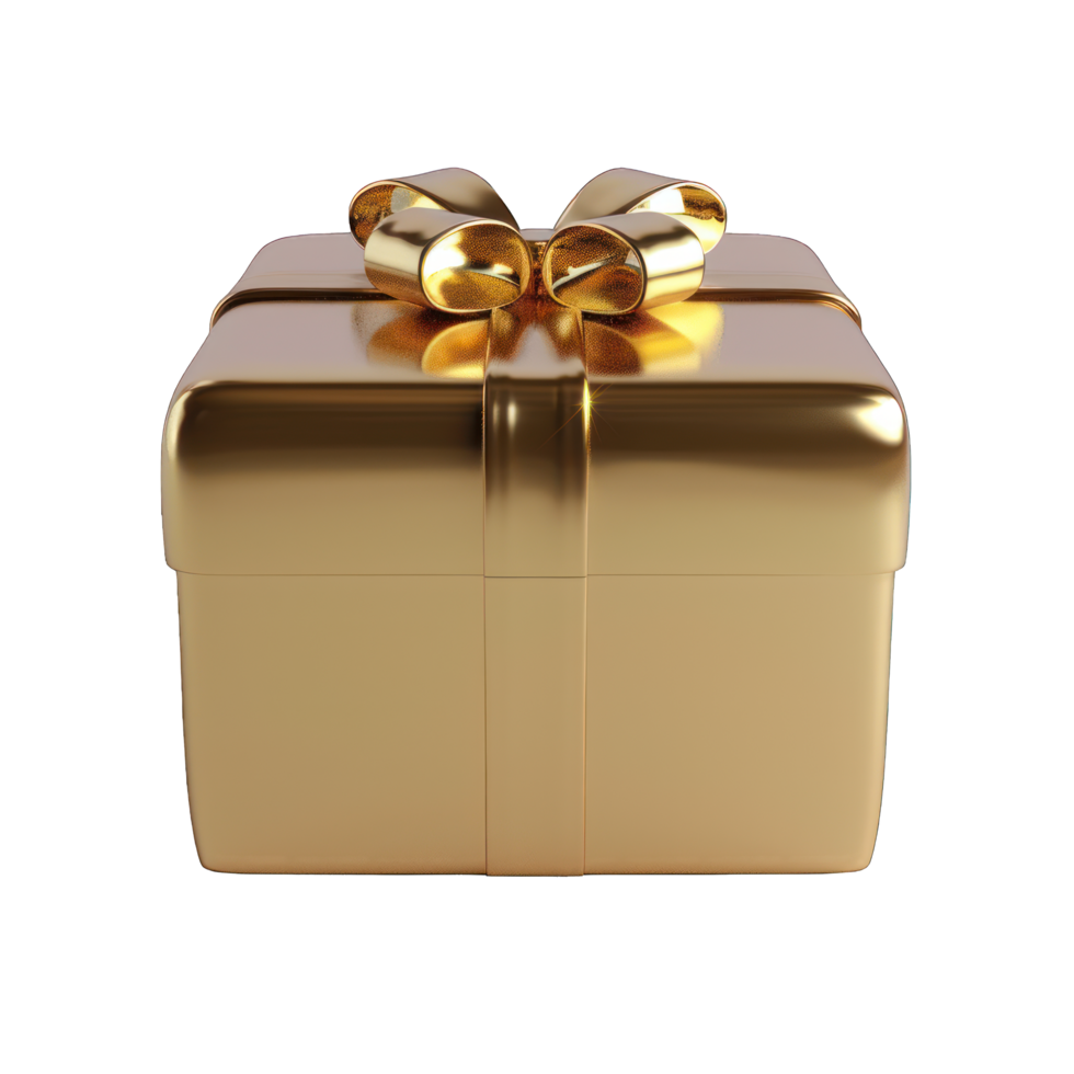 a golden gift tied with ribbon transparent background png