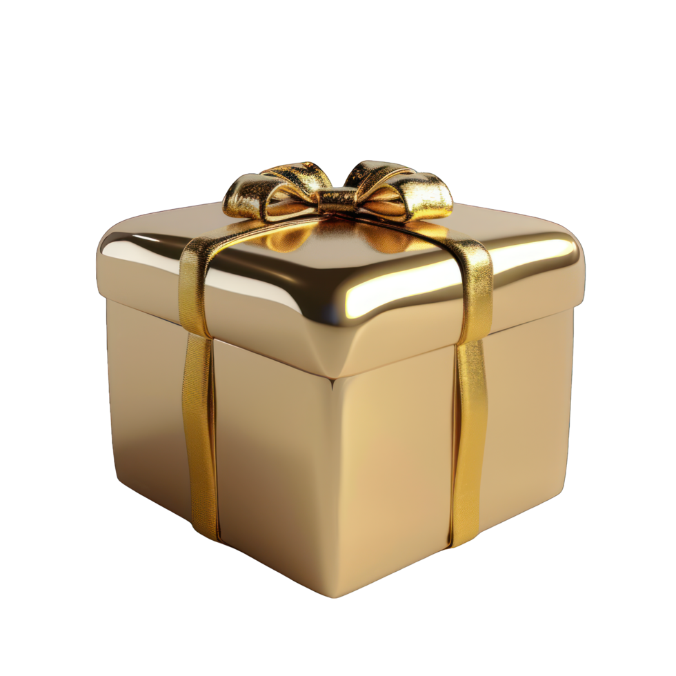 a golden gift tied with ribbon transparent background png
