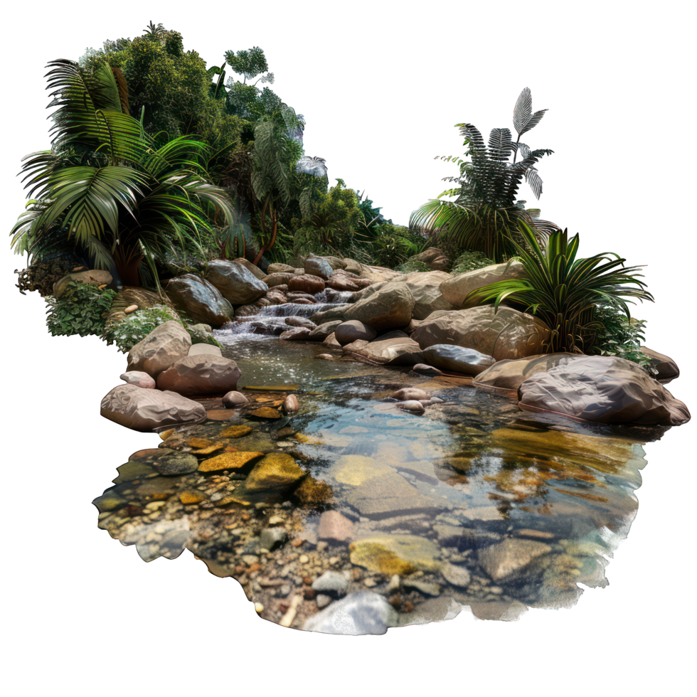 a stream flowing through stones transparent background png