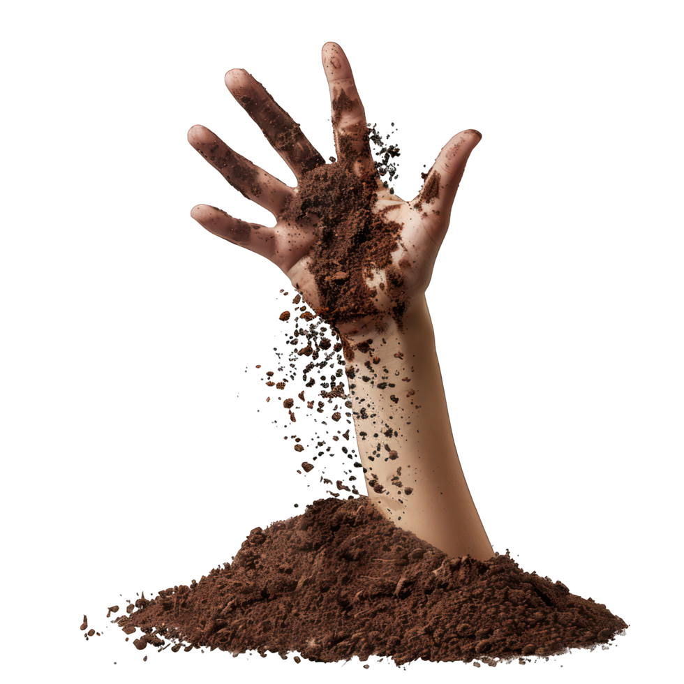A hand coming out of soil transparent background png