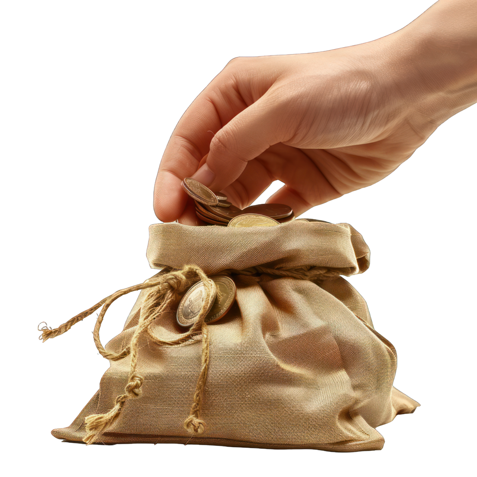 hands opening a cotton bag transparent background png