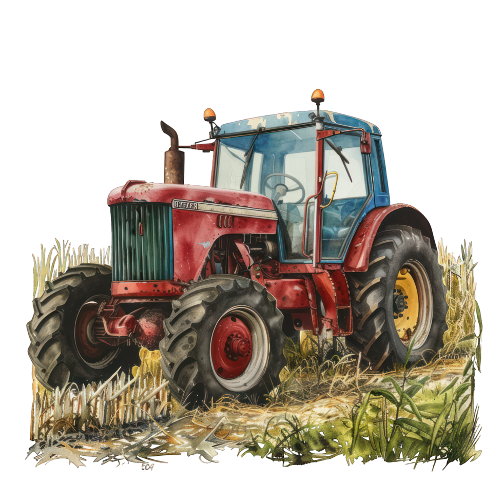 red tractor in fields transparent background png