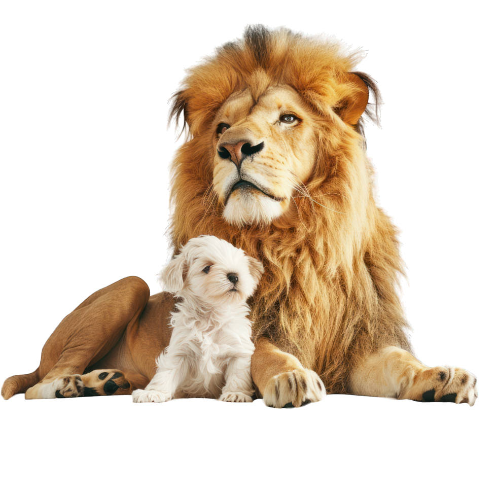 Lion with a puppy transparent background png