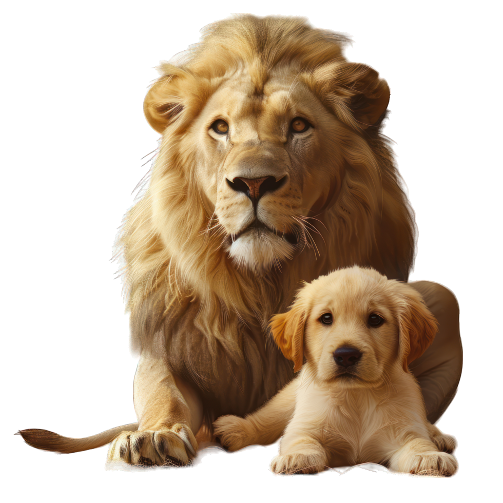 Lion with a puppy transparent background png